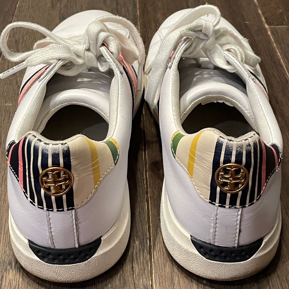 Tory Burch White Pink and Black Leather Athletic Sneakers - Picture 5 of 7